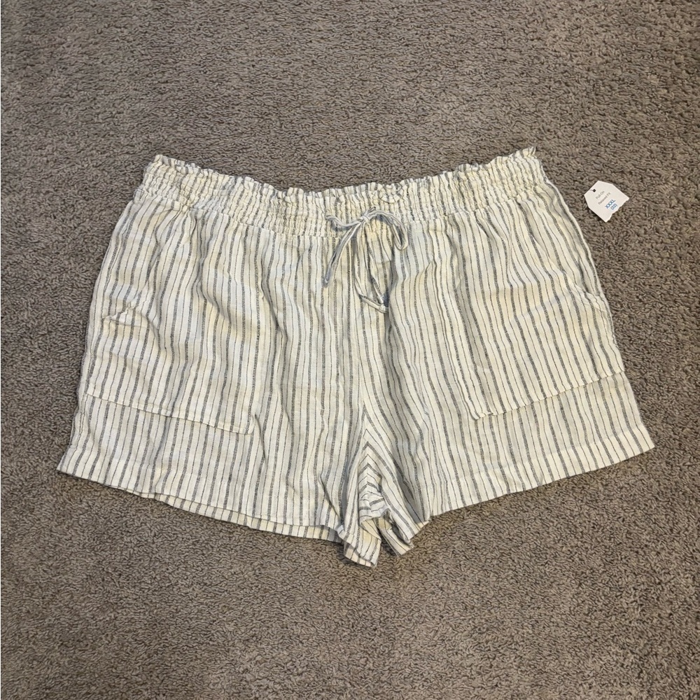 Striped Linen Blend Drawstring Shorts XXL NWT
